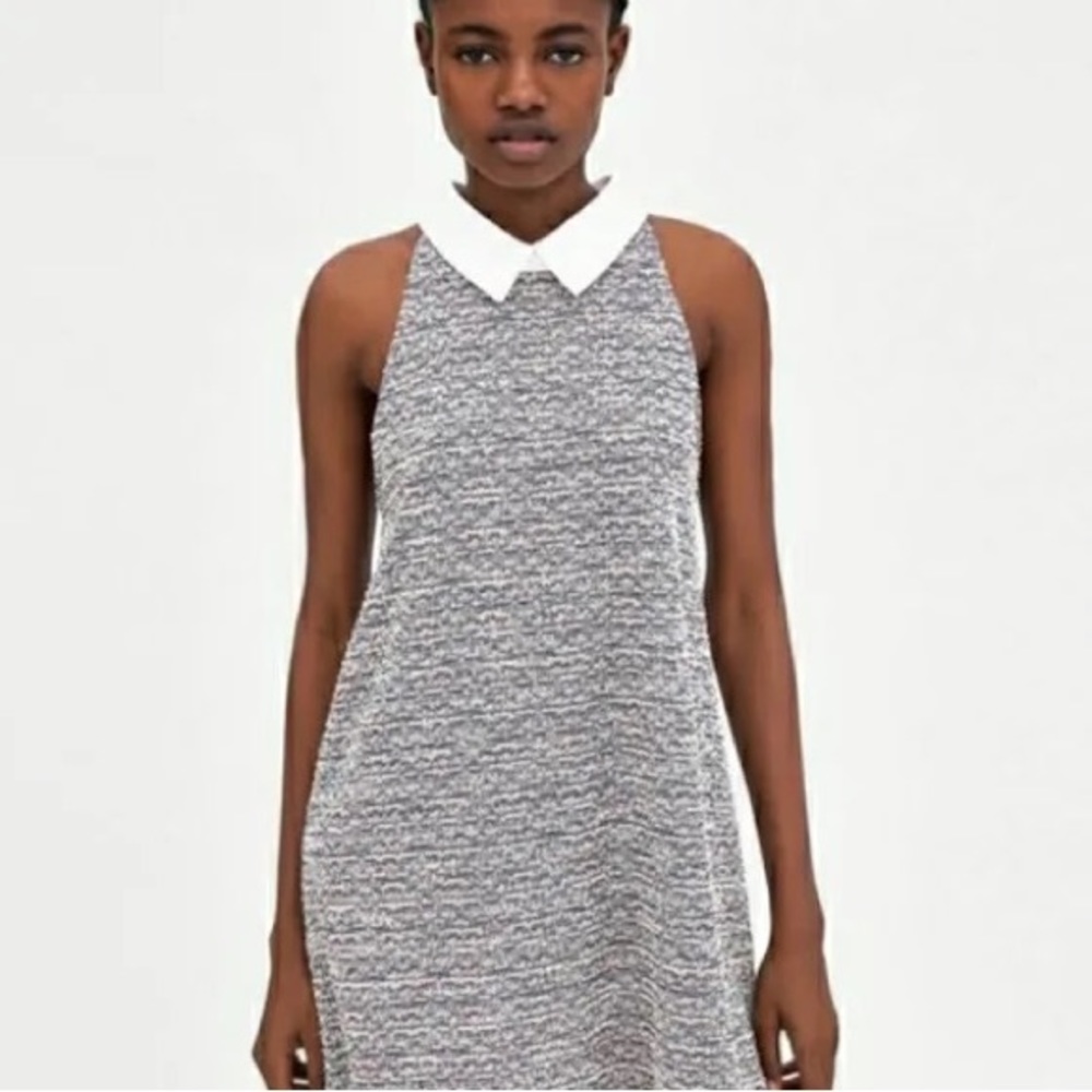 Zara Multicolor Tweed A Line Collared Dress